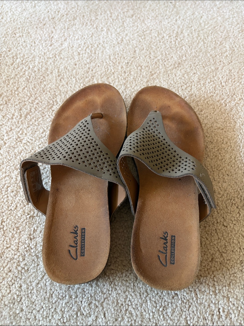 Clarks Women's Olive Brown Perforated Slide Sandals